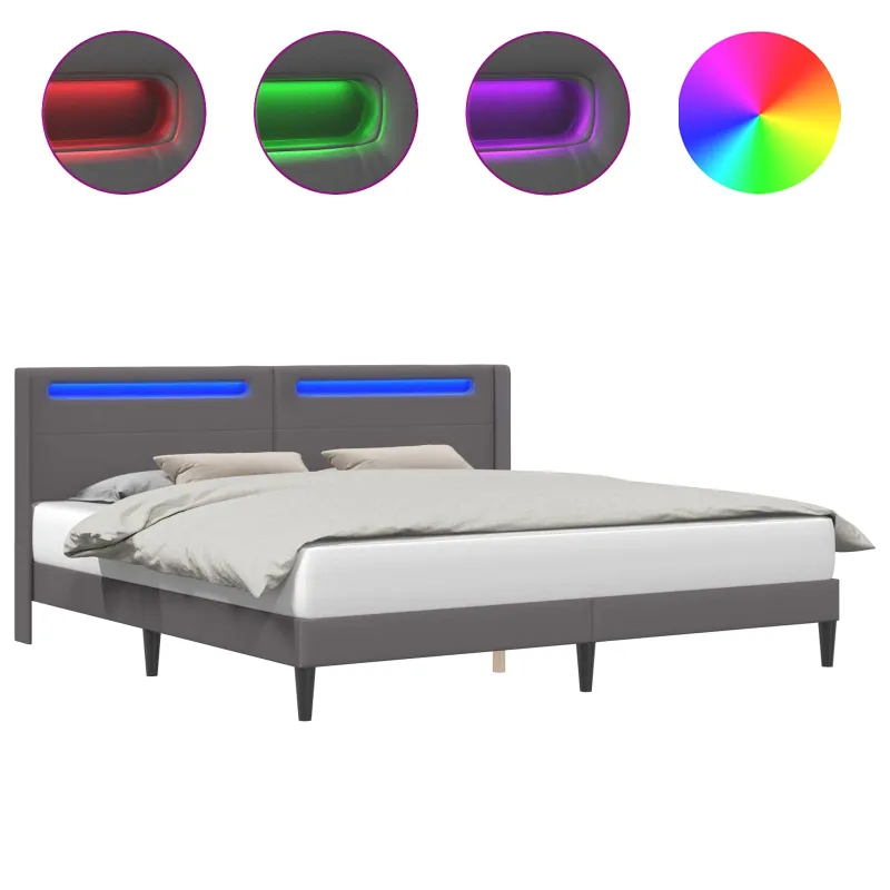 Lovos rėmas su LED juostelėmis Pilka 200 x 200 cm Dirbtinė oda