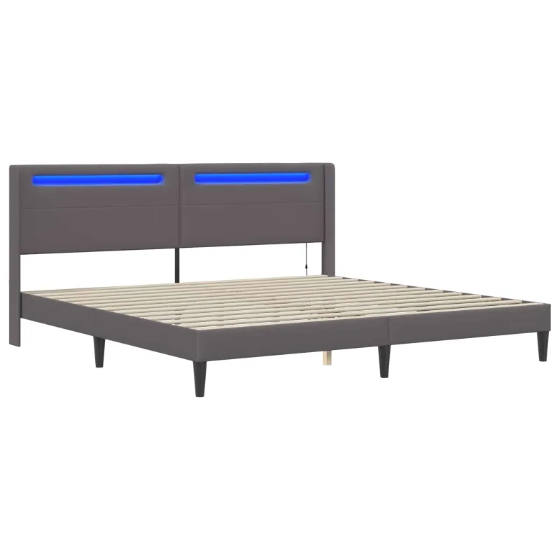 Lovos rėmas su LED juostelėmis Pilka 200 x 200 cm Dirbtinė oda