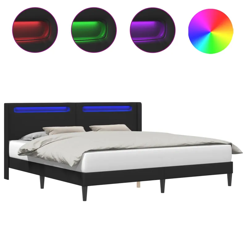 Lovos rėmas su LED juostelėmis Juoda 200 x 200 cm Dirbtinė oda