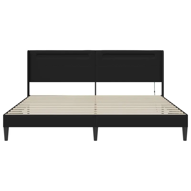 Lovos rėmas su LED juostelėmis Juoda 200 x 200 cm Dirbtinė oda