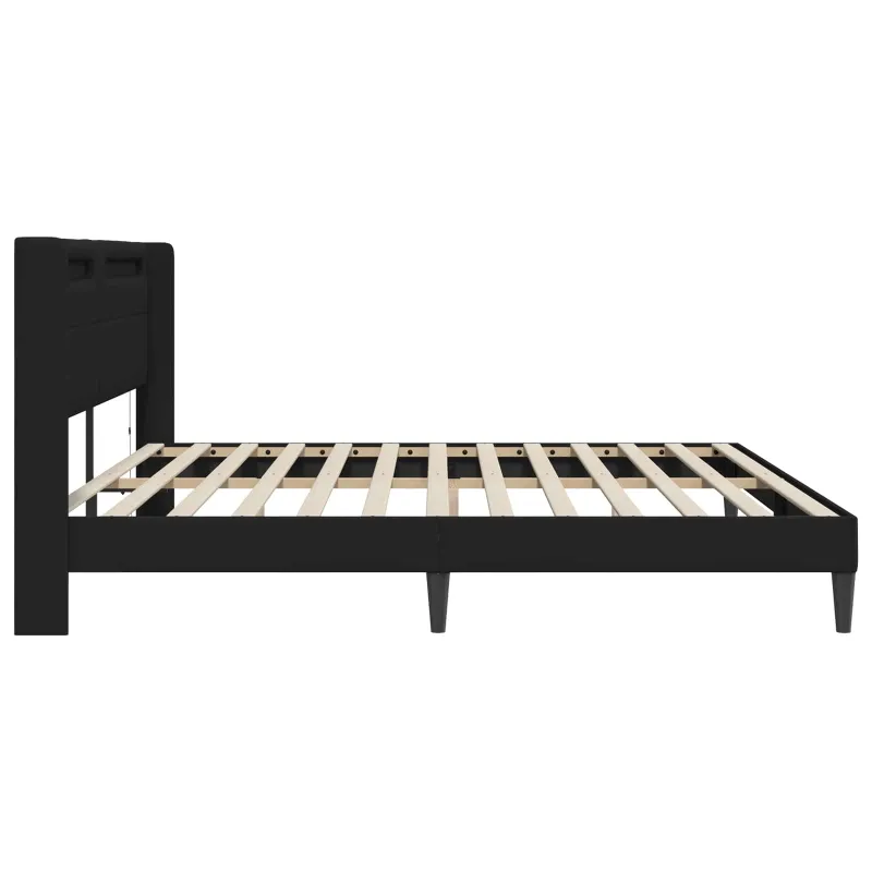 Lovos rėmas su LED juostelėmis Juoda 200 x 200 cm Dirbtinė oda