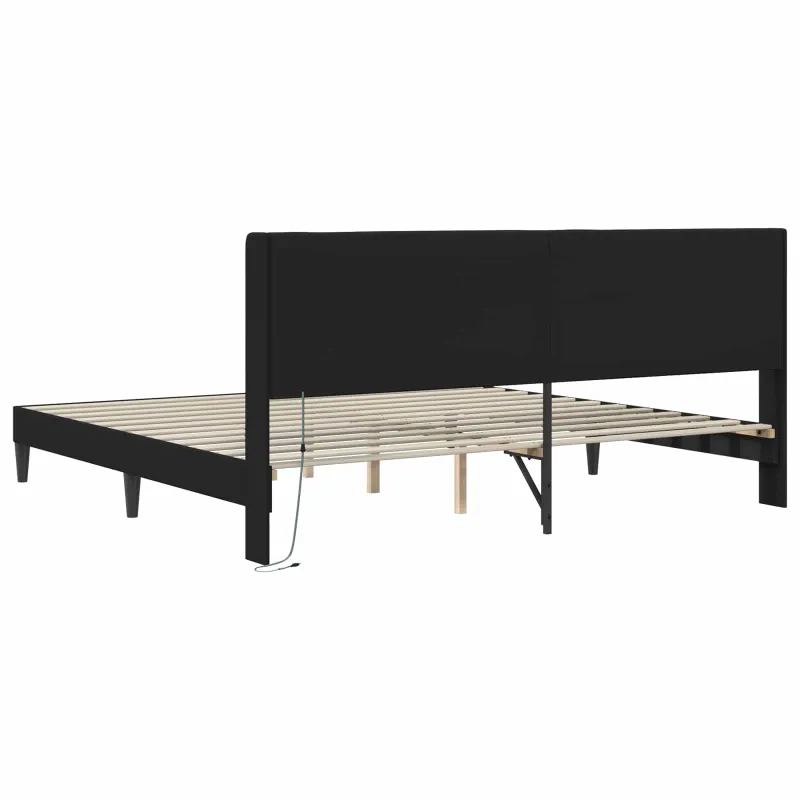 Lovos rėmas su LED juostelėmis Juoda 200 x 200 cm Dirbtinė oda