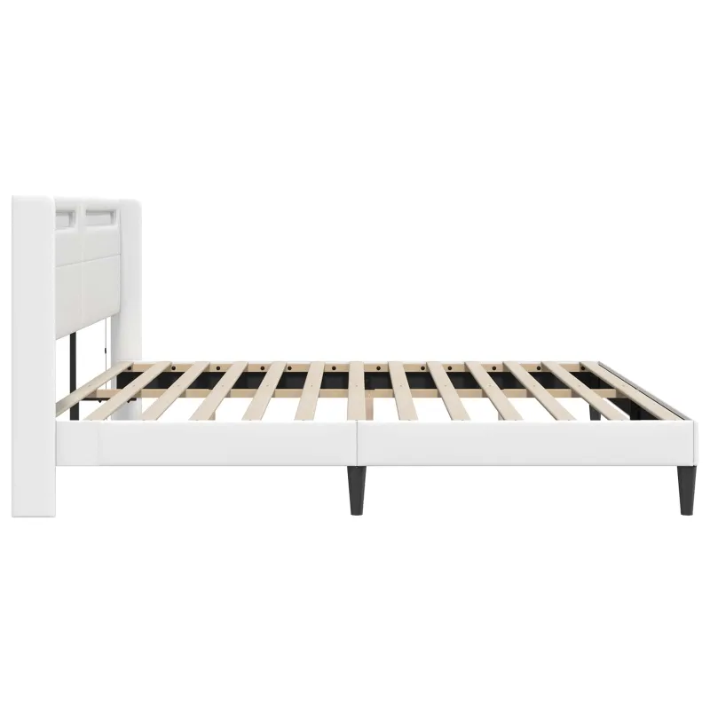 Lovos rėmas su LED juostelėmis Balta 200 x 200 cm Dirbtinė oda