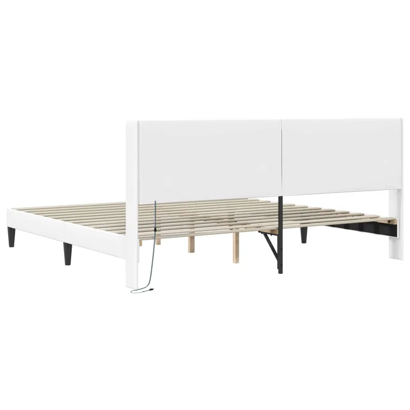 Lovos rėmas su LED juostelėmis Balta 200 x 200 cm Dirbtinė oda