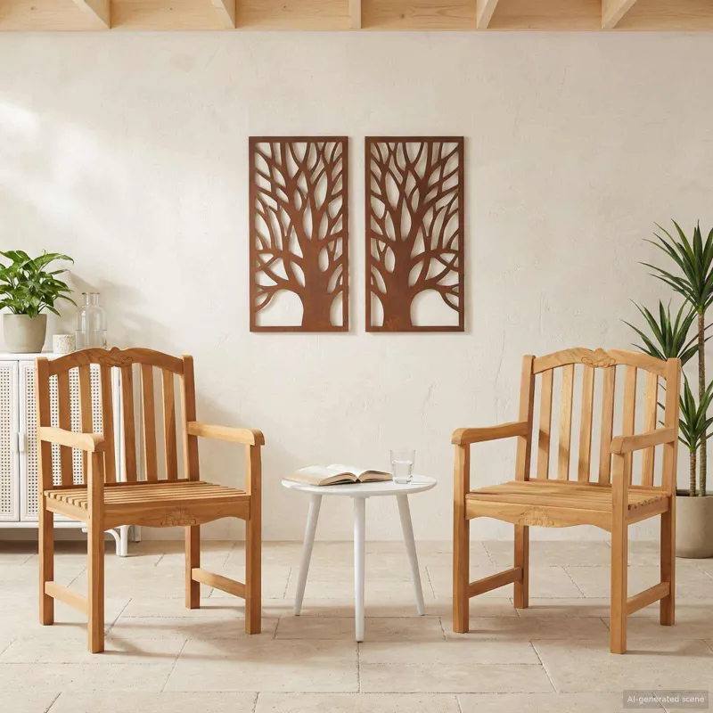 Sodo Kėdė 2 pcs Natūrali 58 x 60 x 93 cm Kieto teka medžio