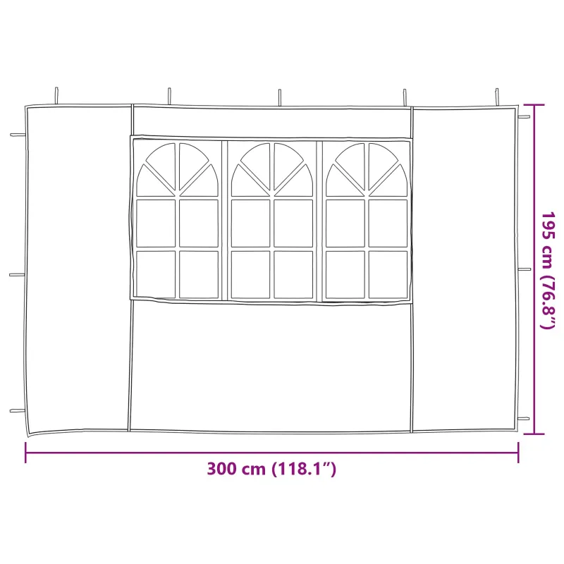 Šventinės palapinės šoninė siena 2 pcs 300 x 195 cm