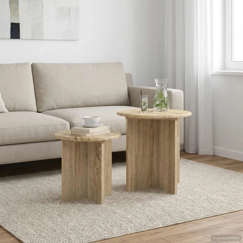 Šoninių staliukų komplektas su saugykla 2 pcs Sonoma ąžuolas