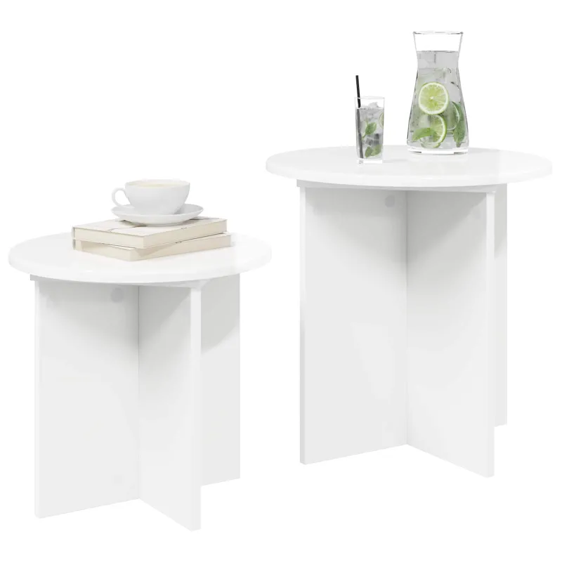 Šoninių staliukų komplektas su saugykla 2 pcs Itin blizgi balta