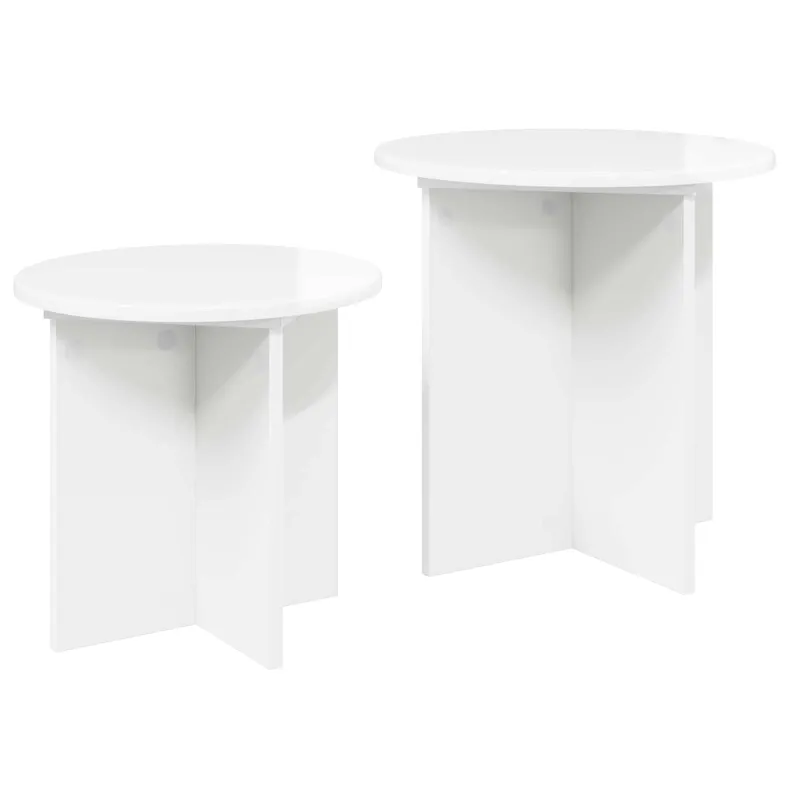 Šoninių staliukų komplektas su saugykla 2 pcs Itin blizgi balta