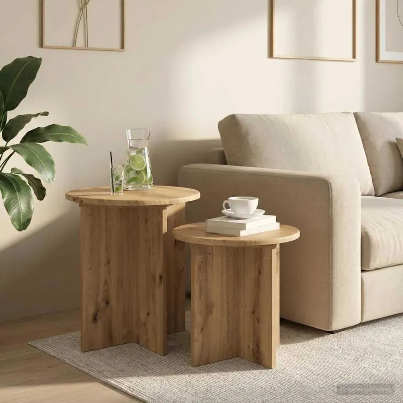 Šoninių staliukų komplektas su saugykla 2 pcs Artisano ąžuolo