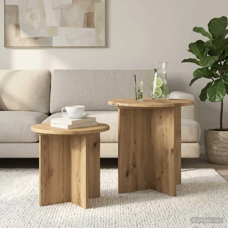 Šoninių staliukų komplektas su saugykla 2 pcs Artisano ąžuolo