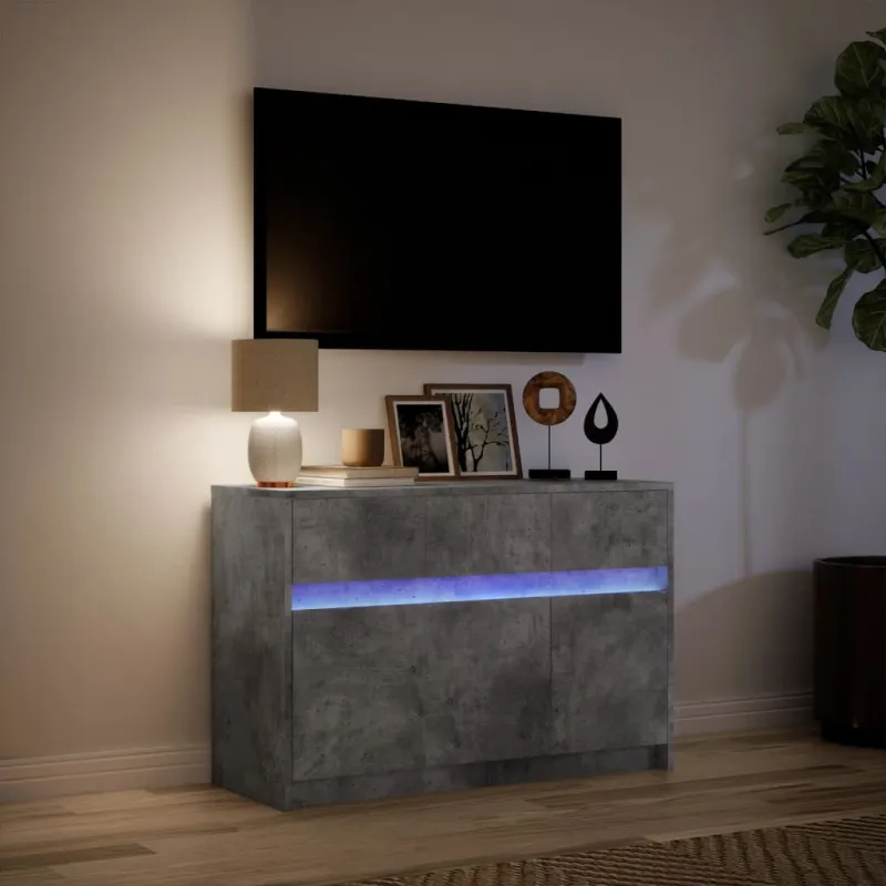 Televizoriaus spintelė su LED, betono, 91x34x61cm, mediena