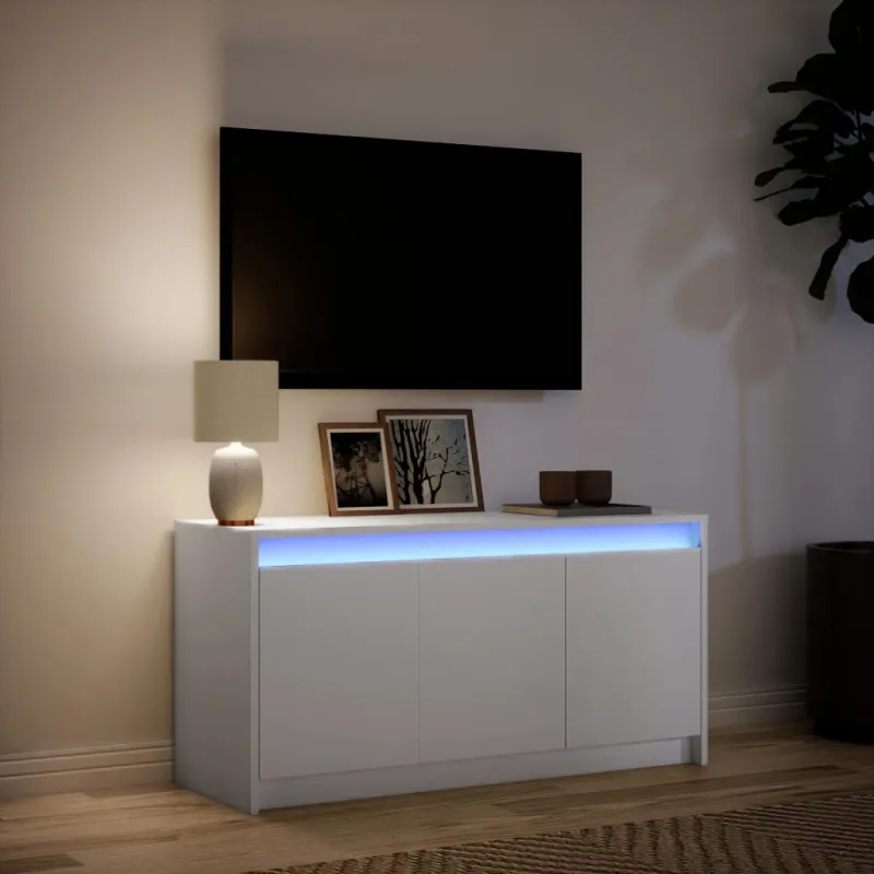 Televizoriaus spintelė su LED, balta, 100x34x50cm, mediena