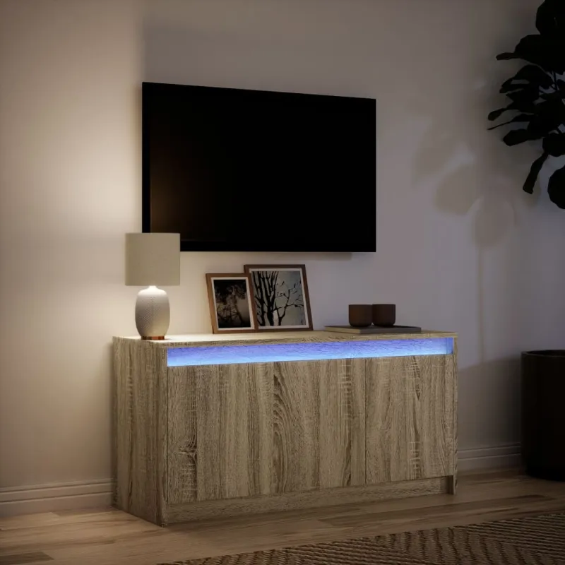 Televizoriaus spintelė su LED, ąžuolo, 100x34x50cm, mediena