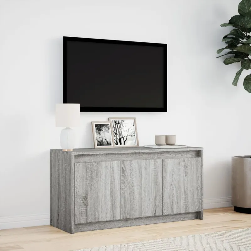 Televizoriaus spintelė su LED, pilka, 100x34x50cm, mediena