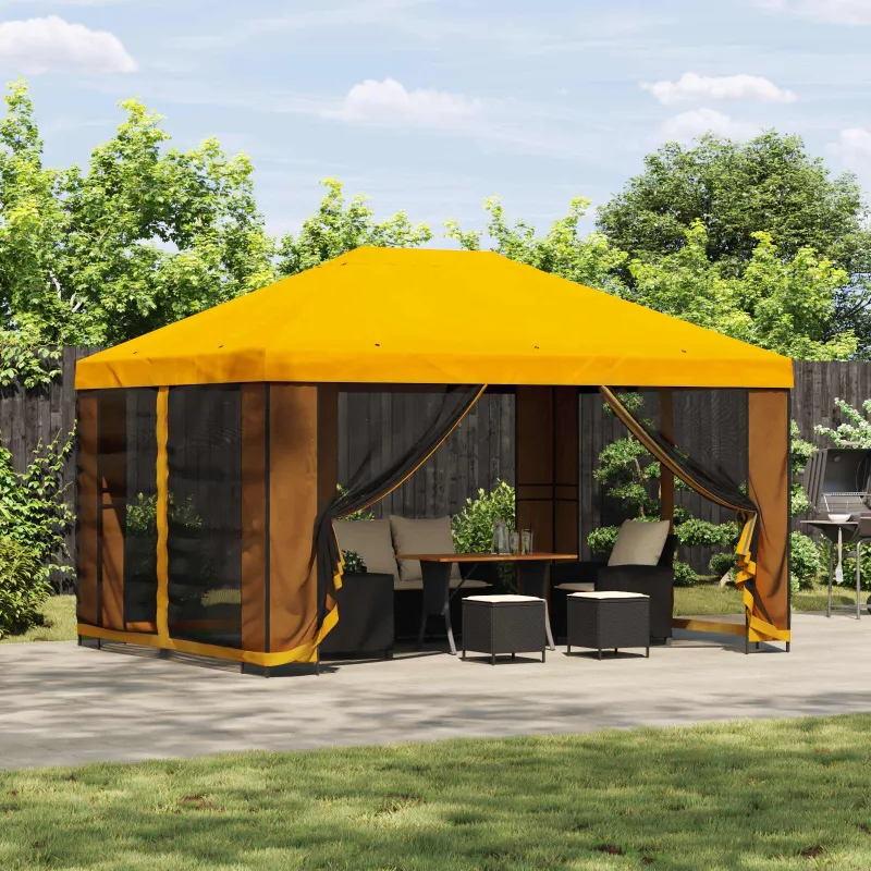 Pavėsinė 4 × 3 m Geltona Poliesteris ir plienas 190 gsm