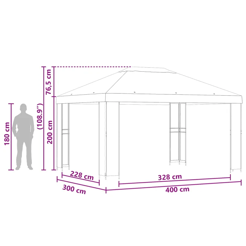 Pavėsinė 4 × 3 m Vyšninė Poliesteris ir plienas 190 gsm