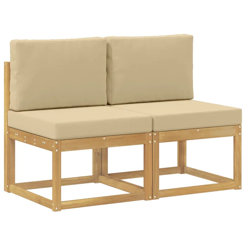 2 Vienetas Lauko Vidurinis Sofa Kietos akacijos mediena Balta