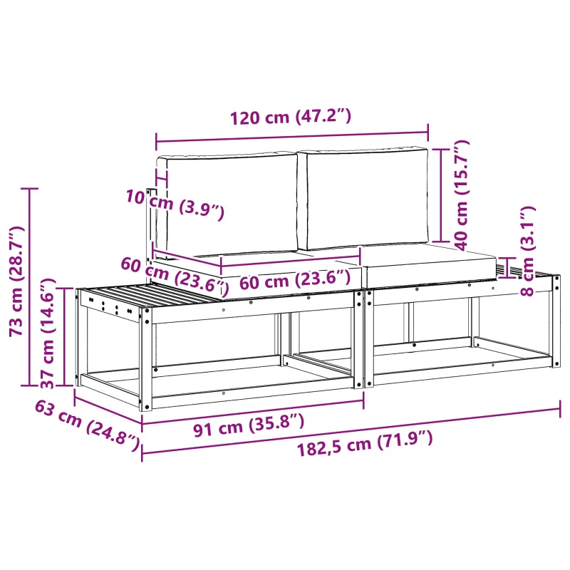 Lauko galinė sofa 2 Vienetas Balta Kietos akacijos mediena