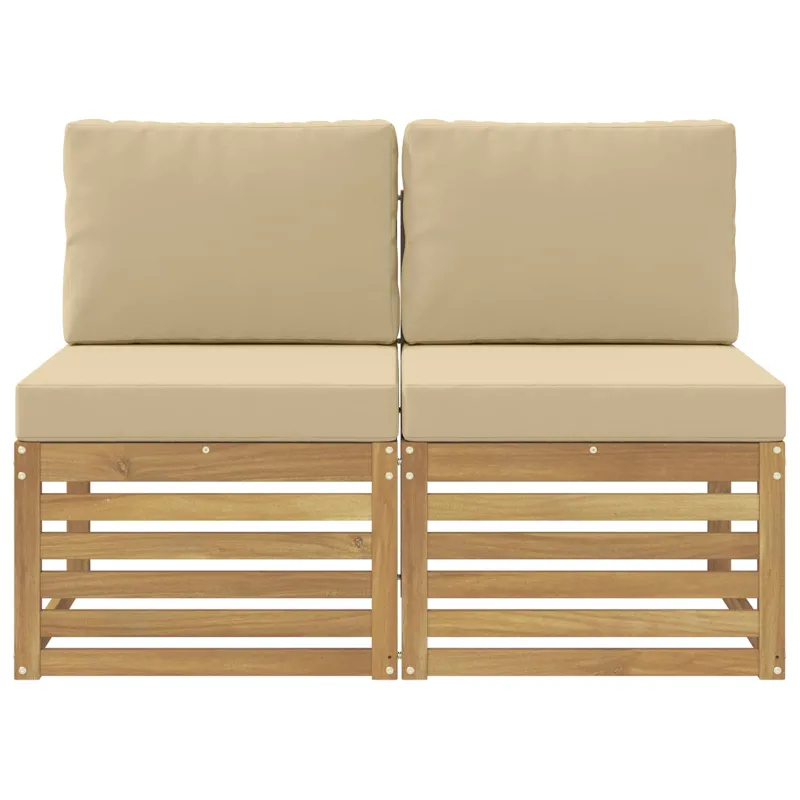 2 Vienetas Lauko Vidurinis Sofa Kietos akacijos mediena Balta