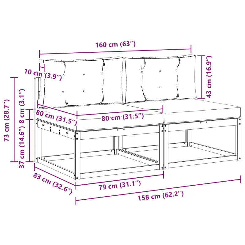 2 Vienetas Lauko Vidurinis Sofa Poliesteris Balta