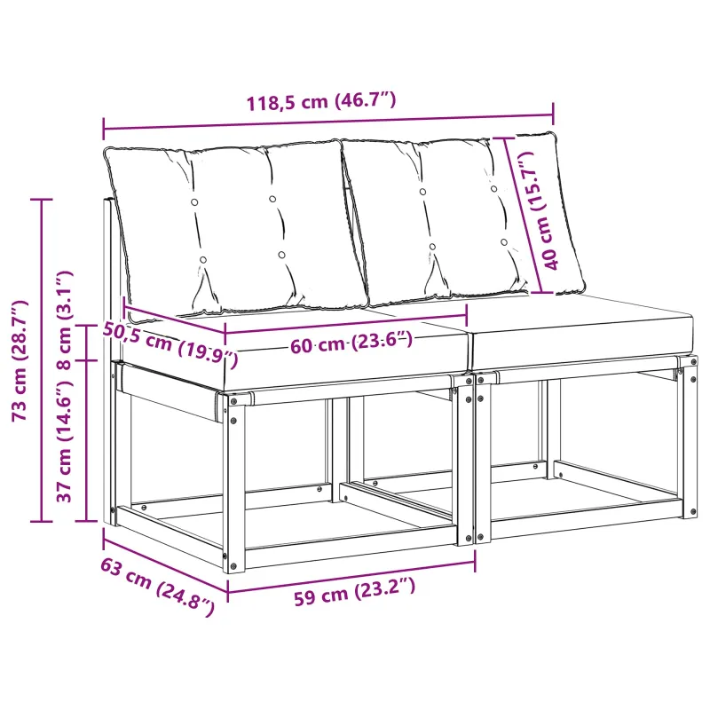 2 Vienetas Lauko Vidurinis Sofa
