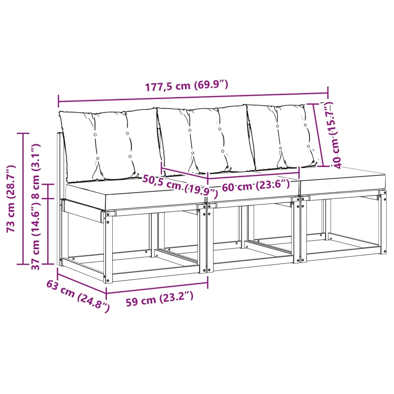 3 Vienetas Lauko Vidurinis Sofa