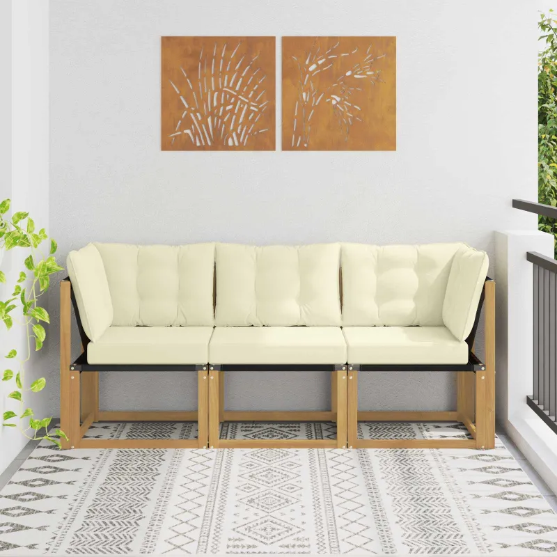 Lauko vidurinė ir kampinė sofa su pagalve 3 Vienetas Balta