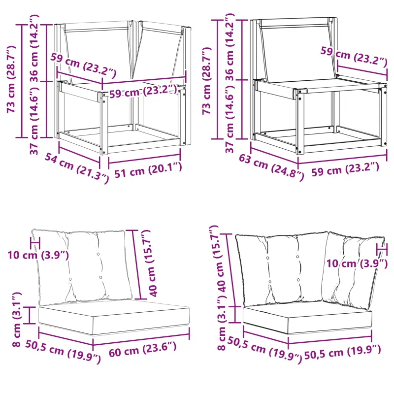 Lauko vidurinė ir kampinė sofa su pagalve 3 Vienetas Balta