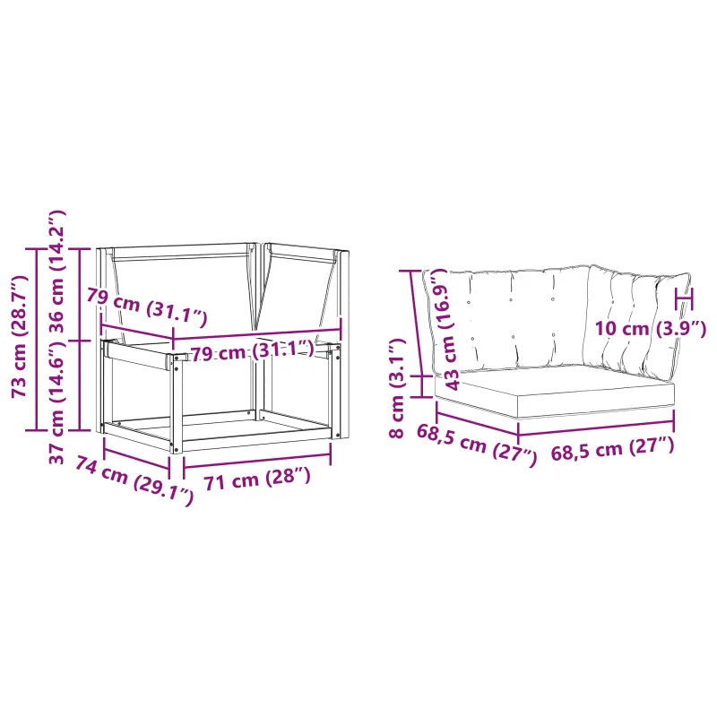 Lauko kampinė sofa Kietasis akacijos medis ir Textilene Balta