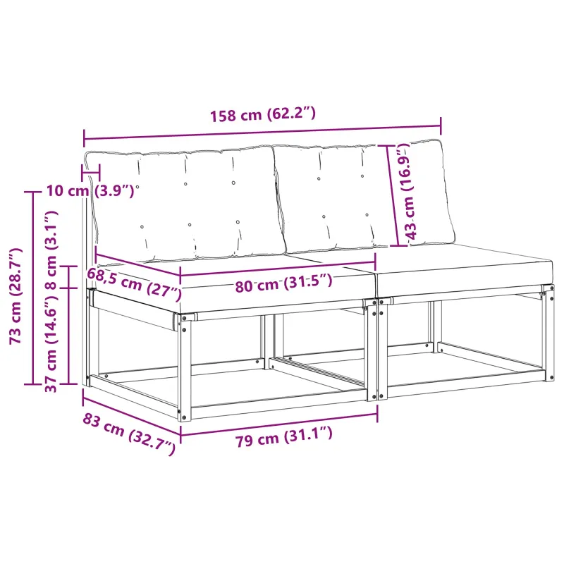Lauko Vidurinis Sofa Kietasis akacijos medis ir Textilene Balta