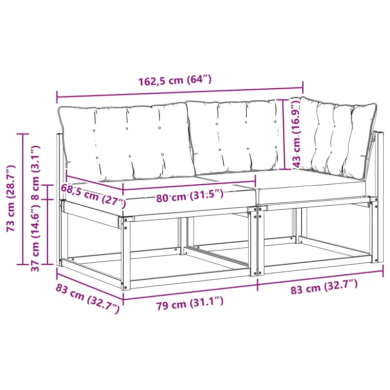 Sekcija sofa vienetai su pagalve Balta 162,5 x 83 x 73 cm
