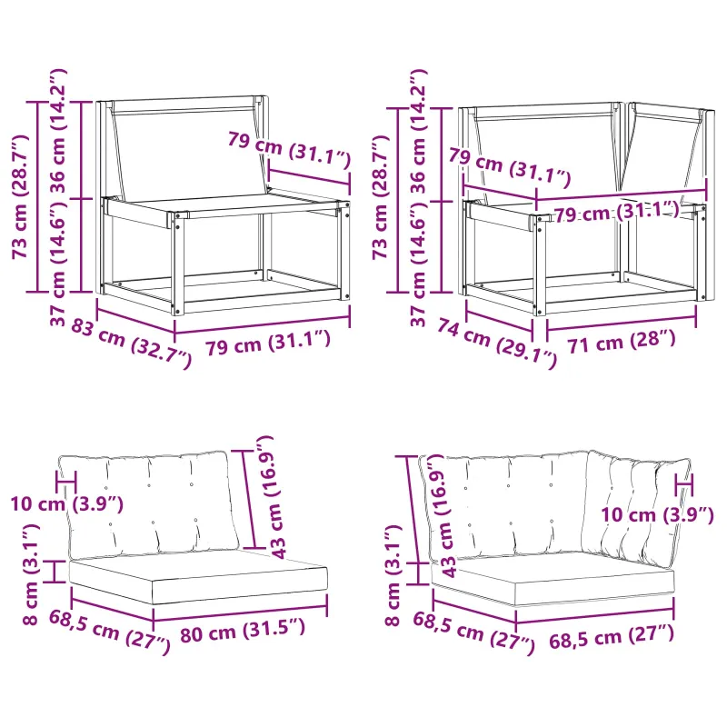 Sekcija sofa vienetai su pagalve Balta 162,5 x 83 x 73 cm