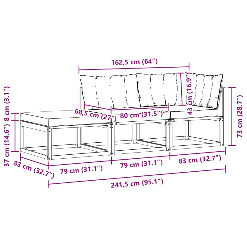 Sekcija sofa vienetai su pagalve Balta 241,5 x 83 x 73 cm