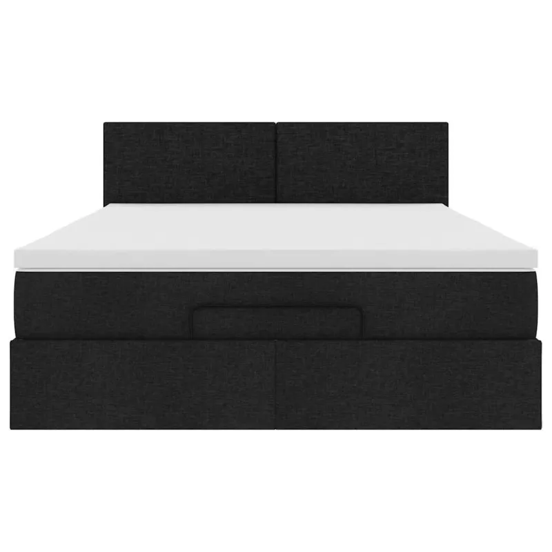 Osmanų lova su čiužiniu ir LED juodas 140x190cm audinys