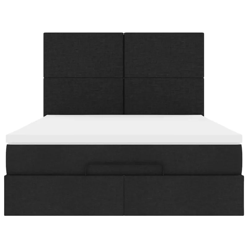 Osmanų lova su čiužiniu ir LED juodas 140x190cm audinys