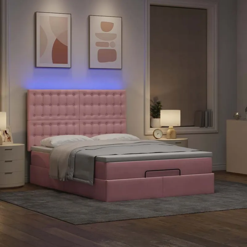 Osmanų lova su čiužiniais ir LED Rožinė 140x190cm Velvet