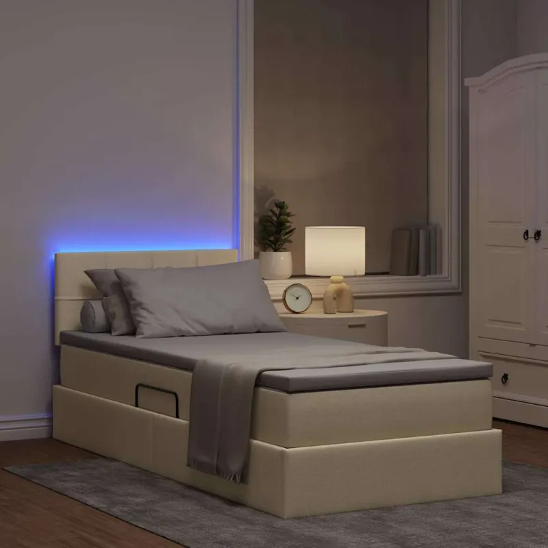 LED saugojimo lova su čiužiniu Kremas 90 x 200 cm Audinys