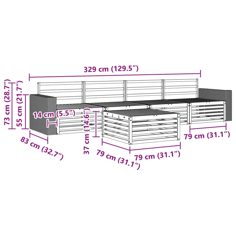 Lauko sofos komplektas 5 pcs Natūrali Kietos akacijos mediena
