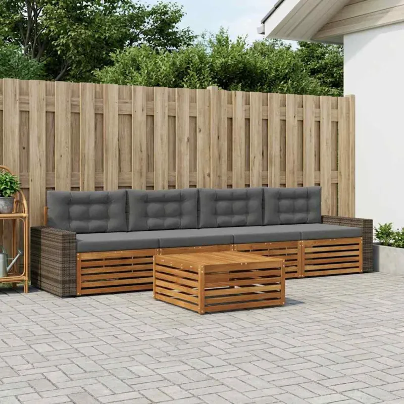 Lauko sofos komplektas su pagalve 5 pcs Natūralus ir antracitas