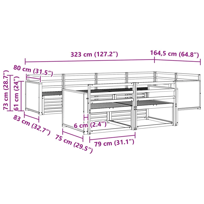 Lauko sofos komplektas 7 pcs Natūrali