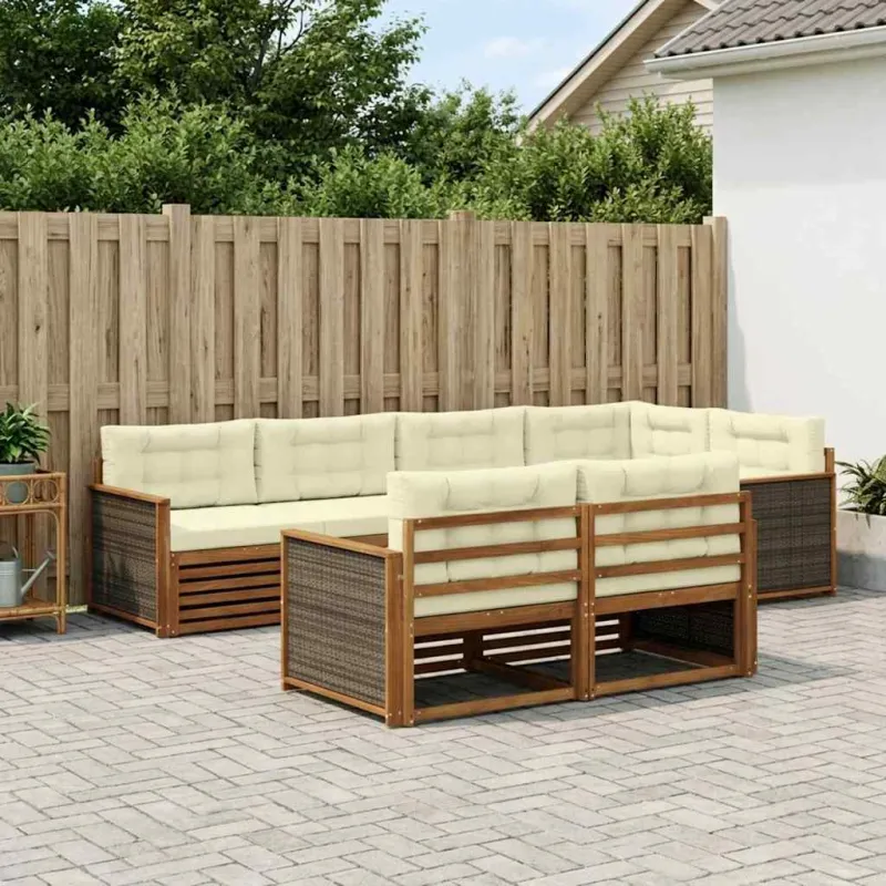 Lauko sofos komplektas 7 pcs Natūralus ir grietinėlė