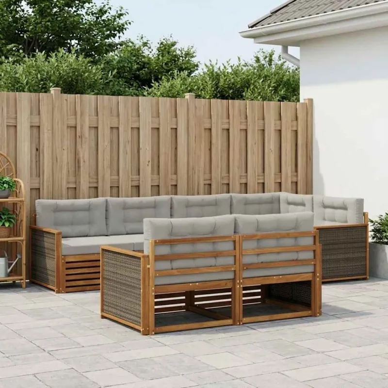 Lauko sofos komplektas 7 pcs Natūrali ir šviesiai pilka