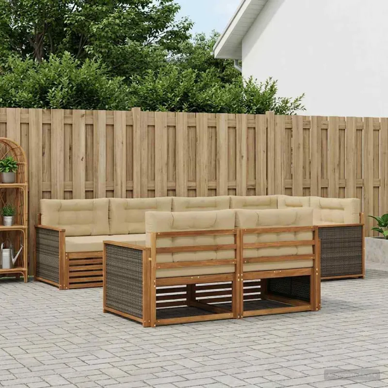 Lauko sofos komplektas su pagalve 7 pcs Natūralus ir bežinis