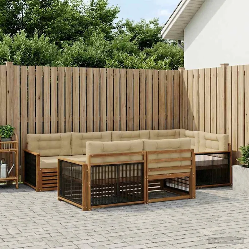 Lauko sofos komplektas su pagalve 7 pcs Natūralus ir bežinis