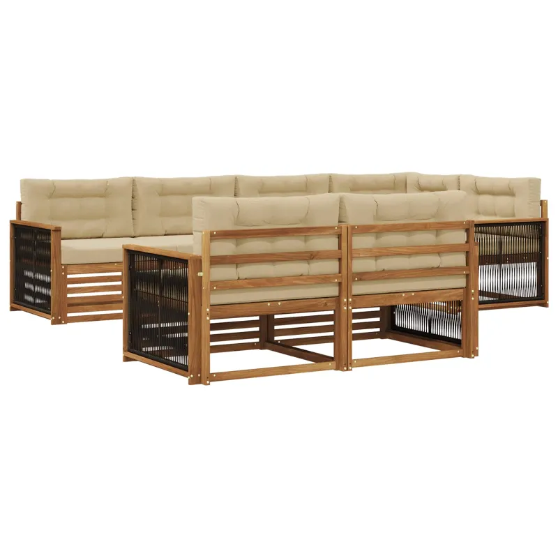 Lauko sofos komplektas su pagalve 7 pcs Natūralus ir bežinis