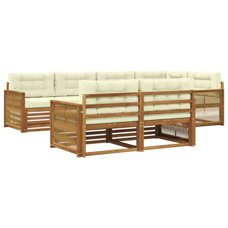 Lauko sofos komplektas su pagalve 7 pcs Natūralus ir grietinėlė