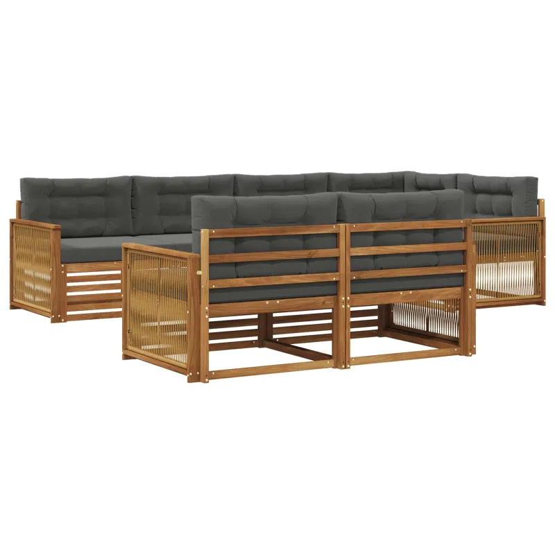 Lauko sofos komplektas su pagalve 7 pcs Natūralus ir antracitas