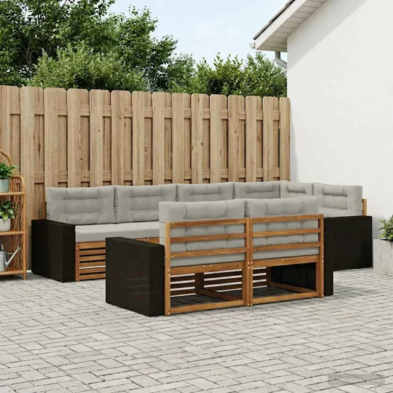 Lauko sofos komplektas 7 pcs Natūrali ir šviesiai pilka