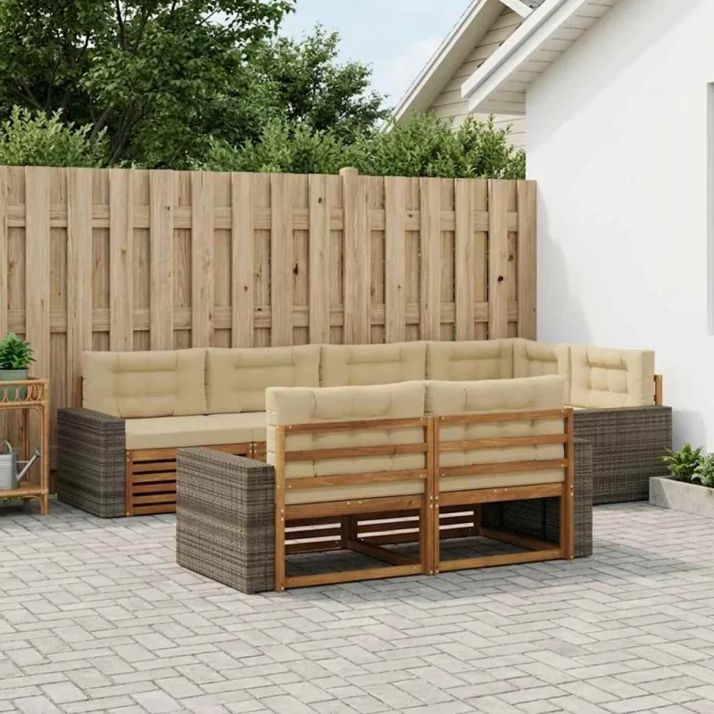 Lauko sofos komplektas su pagalve 7 pcs Natūralus ir bežinis